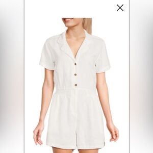 NWT Camp Collar Linen Blend Romper WHITE